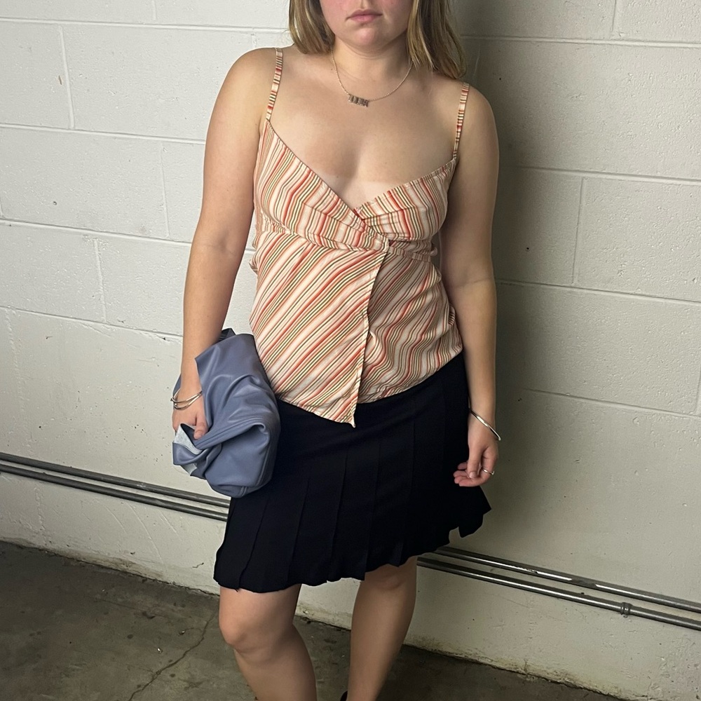 Striped silk wrap tank top